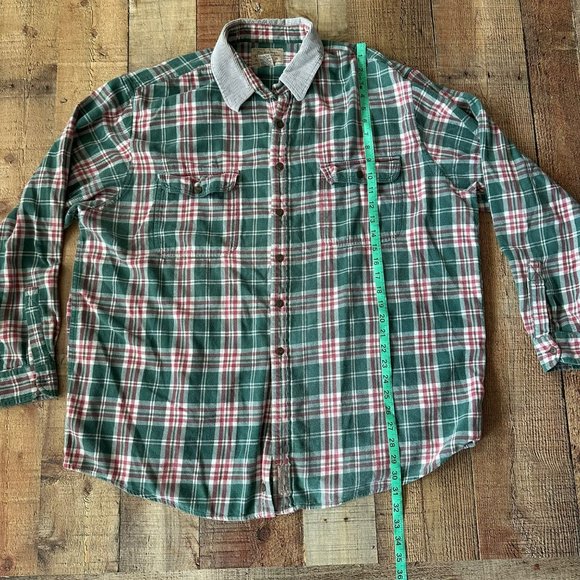 Abercrombie & Fitch Vintage Mens XL Green Plaid Button-Up Shirt Corduroy Collar - Picture 3 of 7